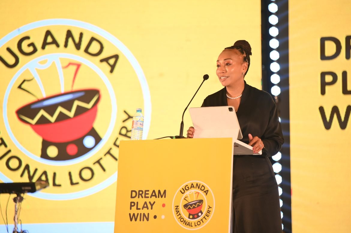 ITHUBA GROUP CEO Mrs Charmaine Mabuza addresses guests at the official launch of the Uganda National Lottery