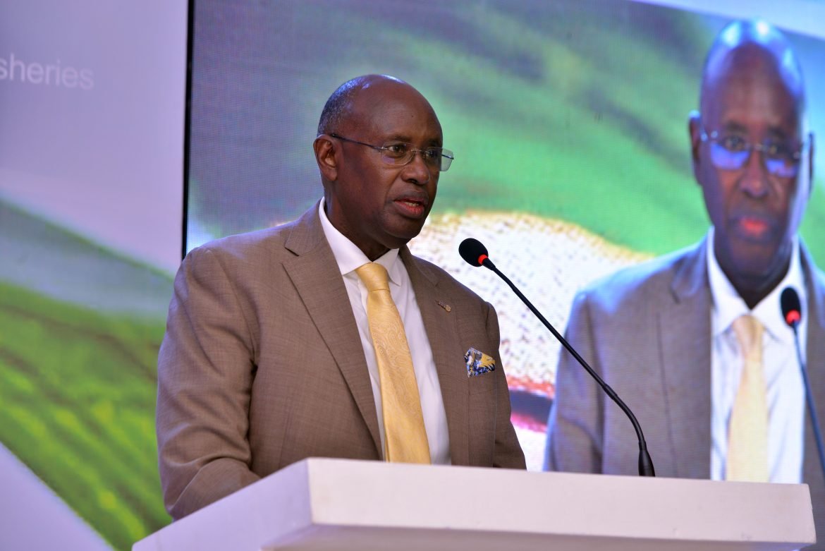 Hon. Lt. Col (Rtd) Bright Rwamirama– State Minister for Animal Industry making remarks during the forum at Serena Hotel stanbic