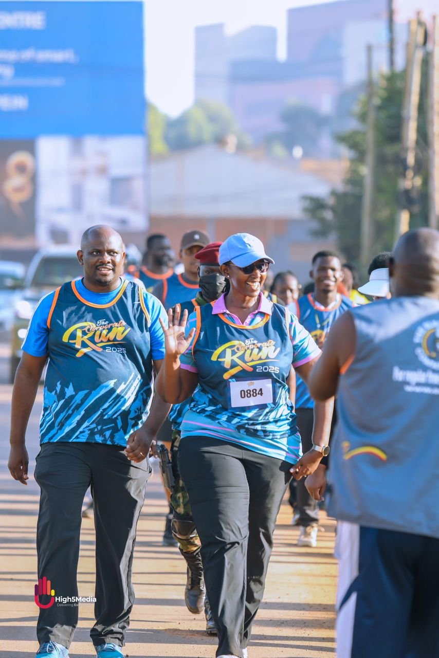 Chief Guest, Brig. Gen. Charity Bainababo, arrives at the Corporate Run 2025, joining participants in support of maternal health across Uganda.